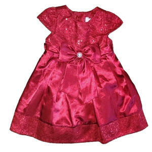 Youngland Red Satin Christmas/Holiday Dress with Front Bow